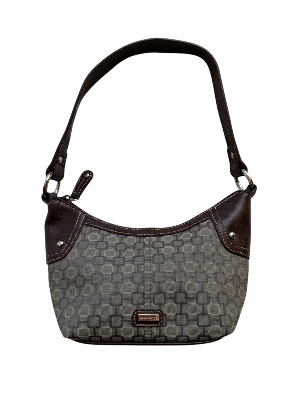2000s Nine West Mini Geometric Shoulder Bag with Dark Brown Leather Trim